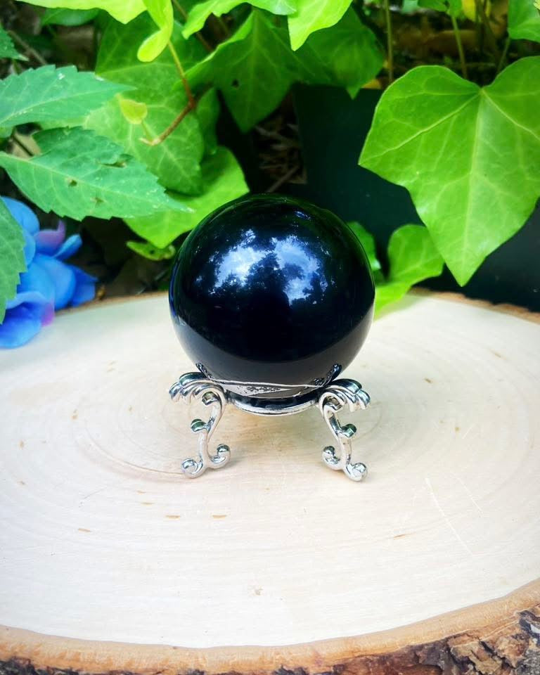 Moon and Skull Obsidian Sphere