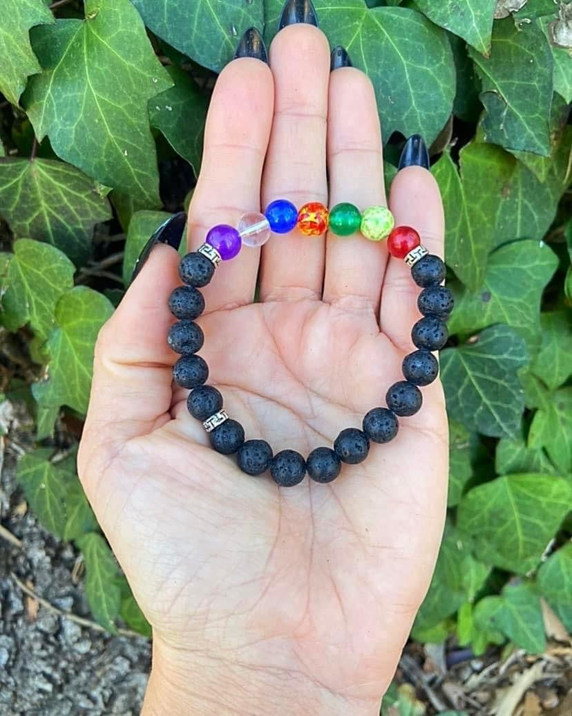 Seven Chakras Lava Stone Bracelets 8mm