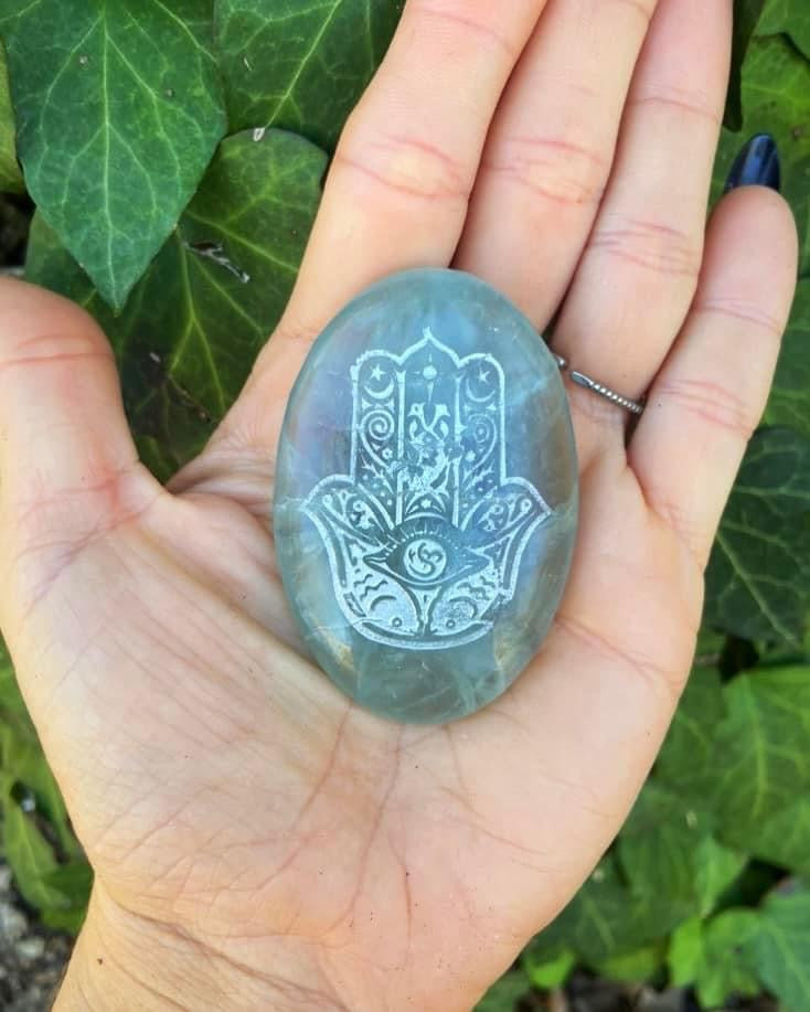 Fluorite Hamsa Palm Stone