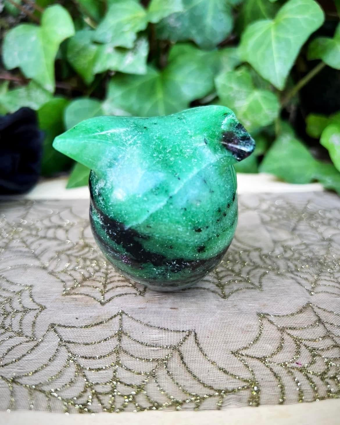 Ruby in Zoisite Owl Skull