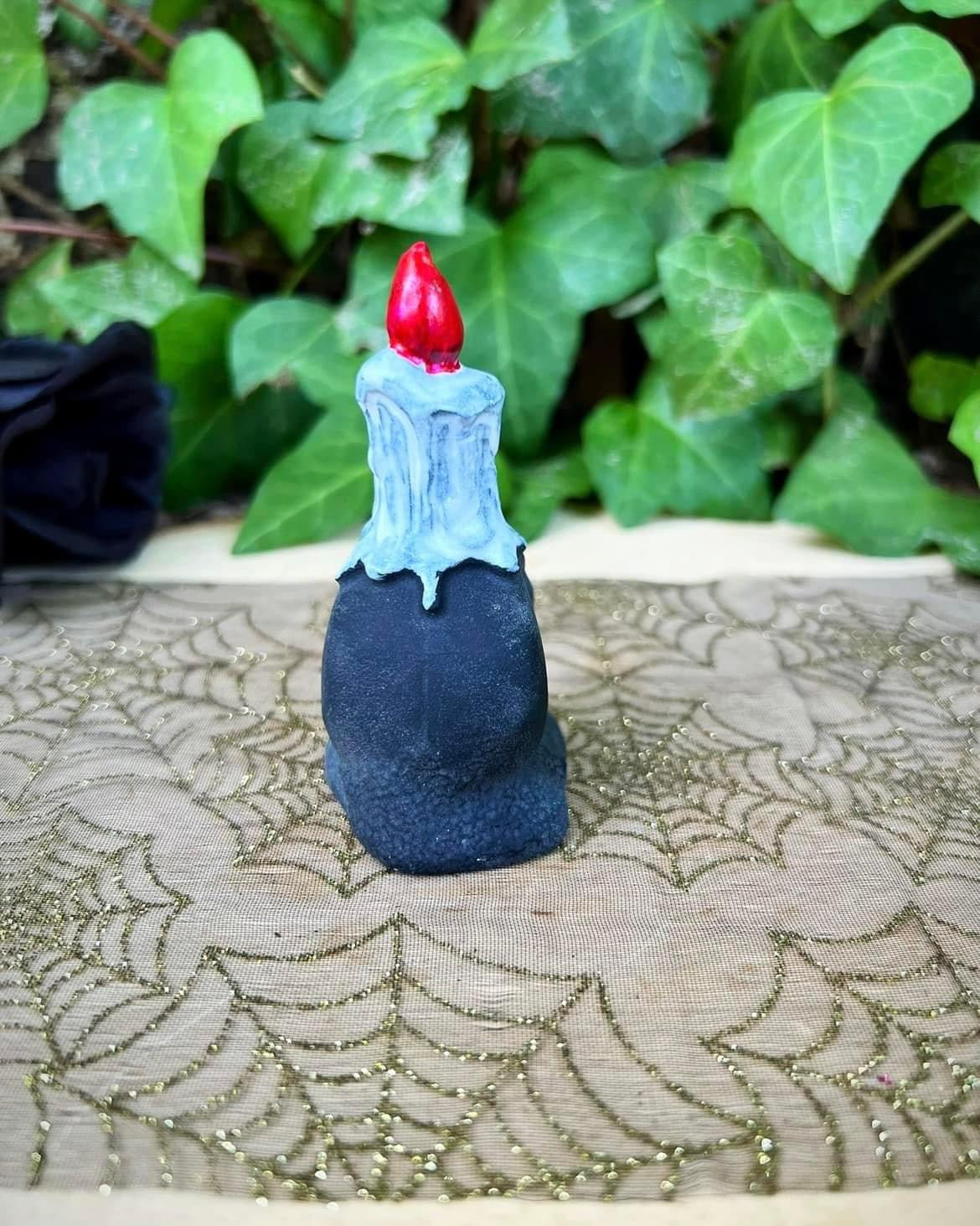 Black Obsidian Skull with Candle