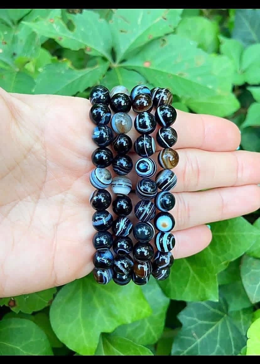 Black Banded Agate Bracelets 8mm