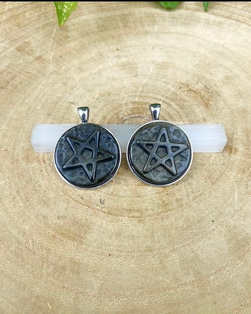 Gold Sheen Obsidian Pentagram Pendants