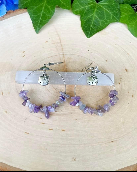 Amethyst Hello Kitty Earrings