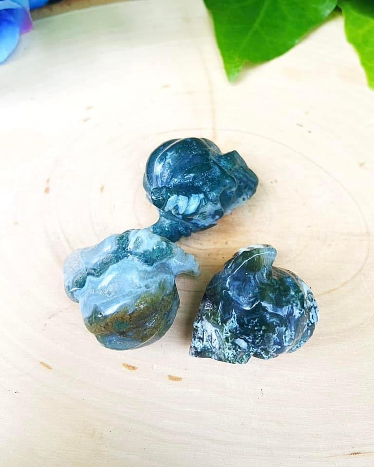 Moss Agate Horned Skulls