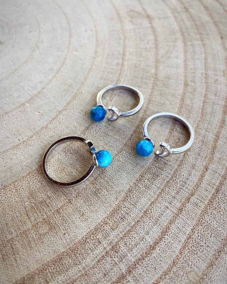 Blue Apatite Moon Rings