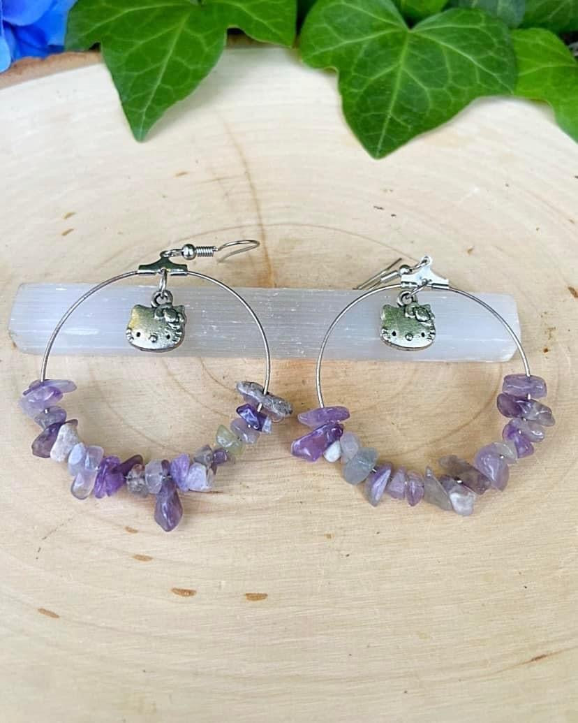 Amethyst Hello Kitty Earrings