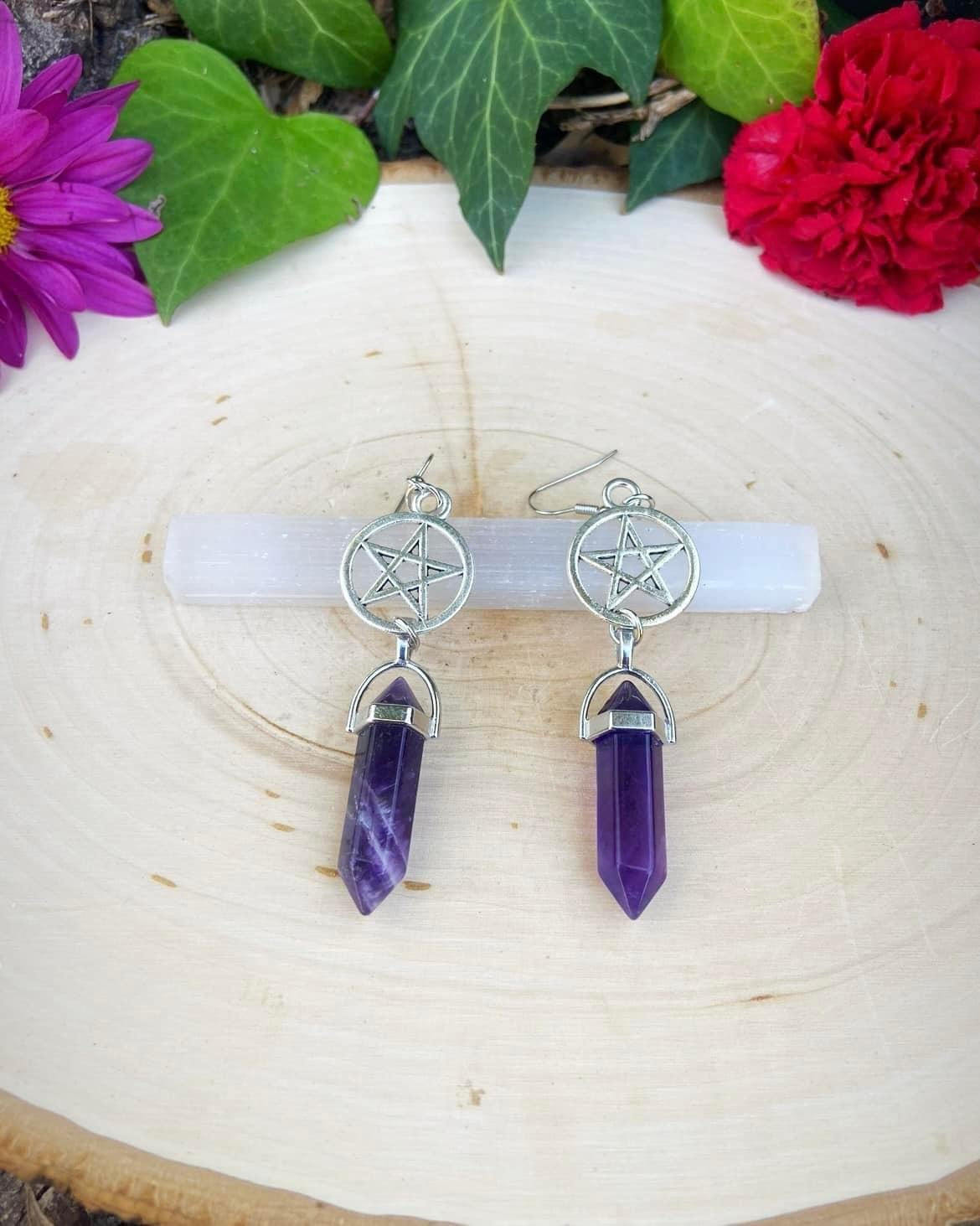 Amethyst Pentacle Earrings