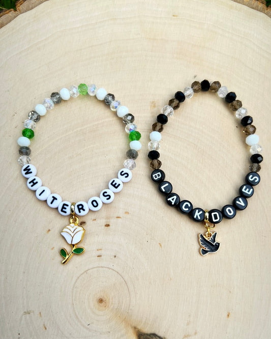 White Roses, Black Doves Bracelets