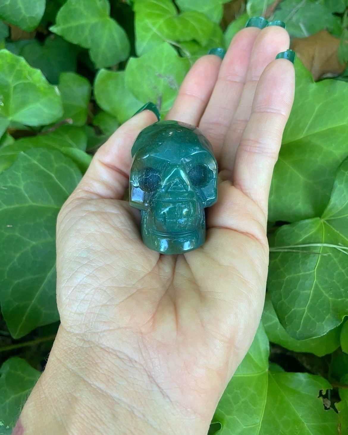 Moss Agate Skull