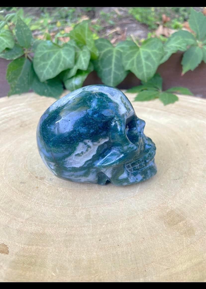 Moss Agate Skull