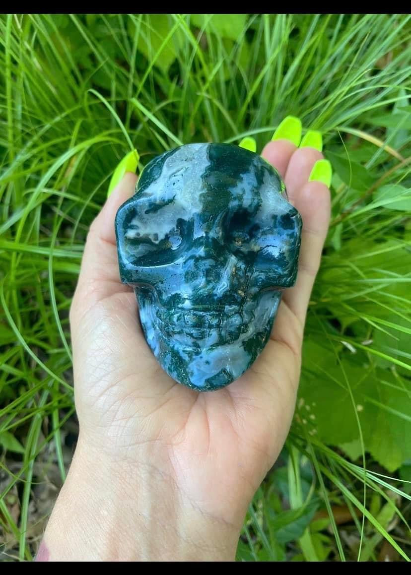 Moss Agate Skull