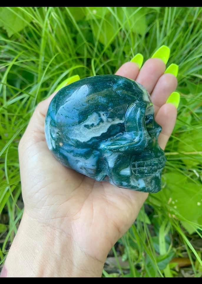 Moss Agate Skull