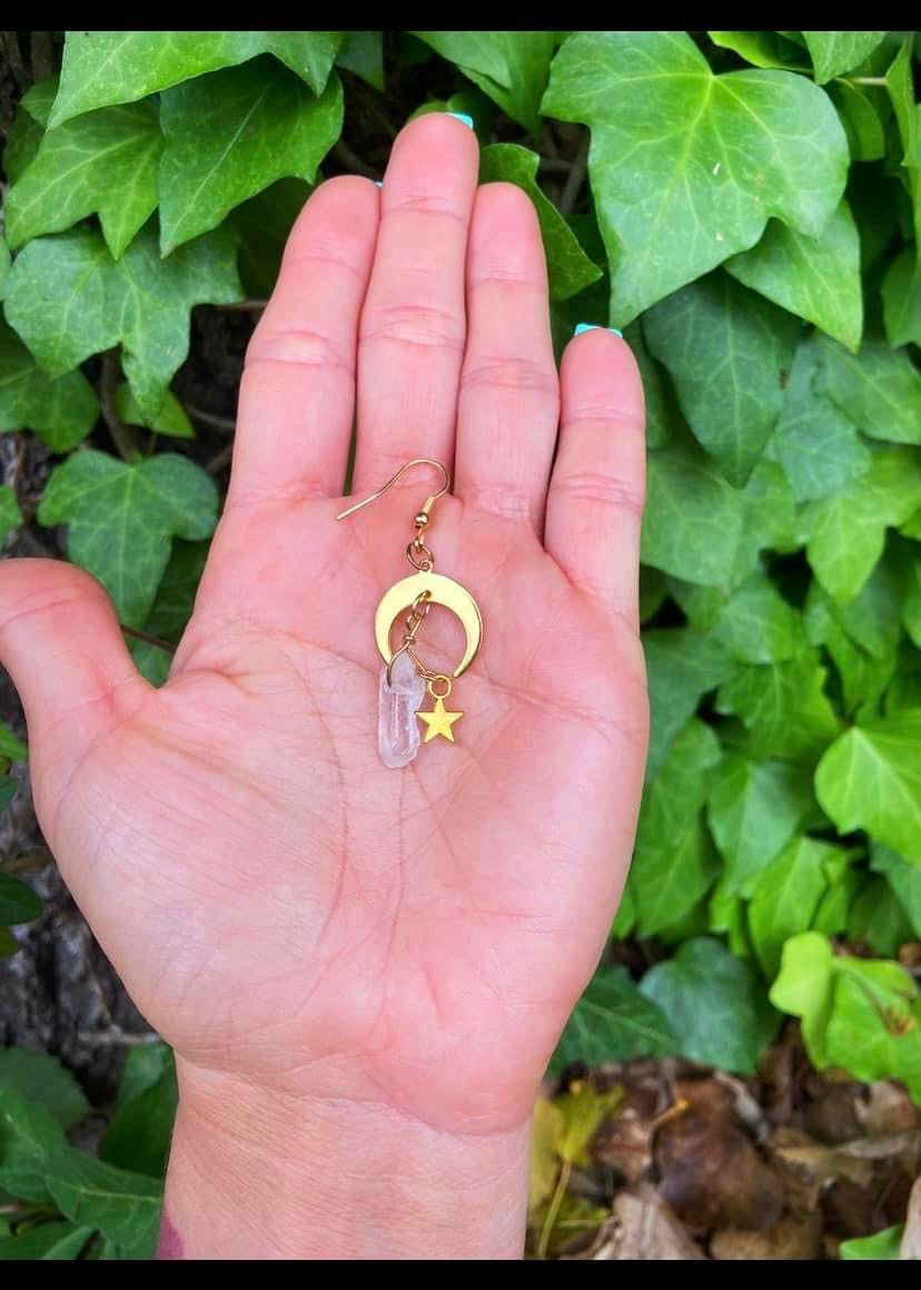 Clear Quartz Moon Earrings