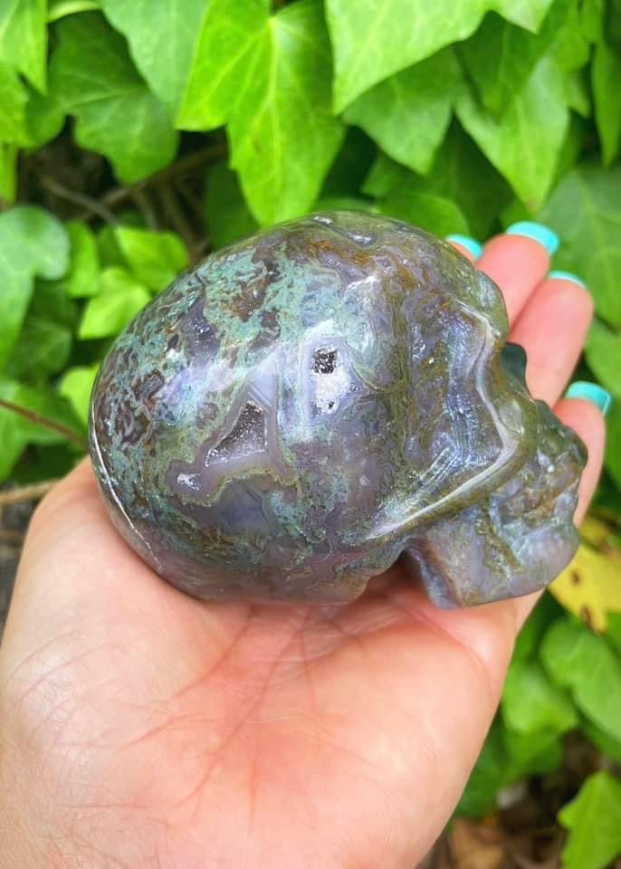 Moss Agate Skull