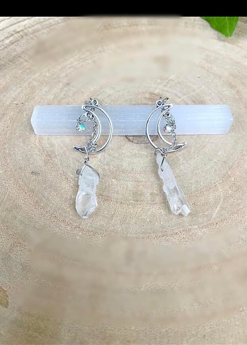 Clear Quartz Moon Earrings