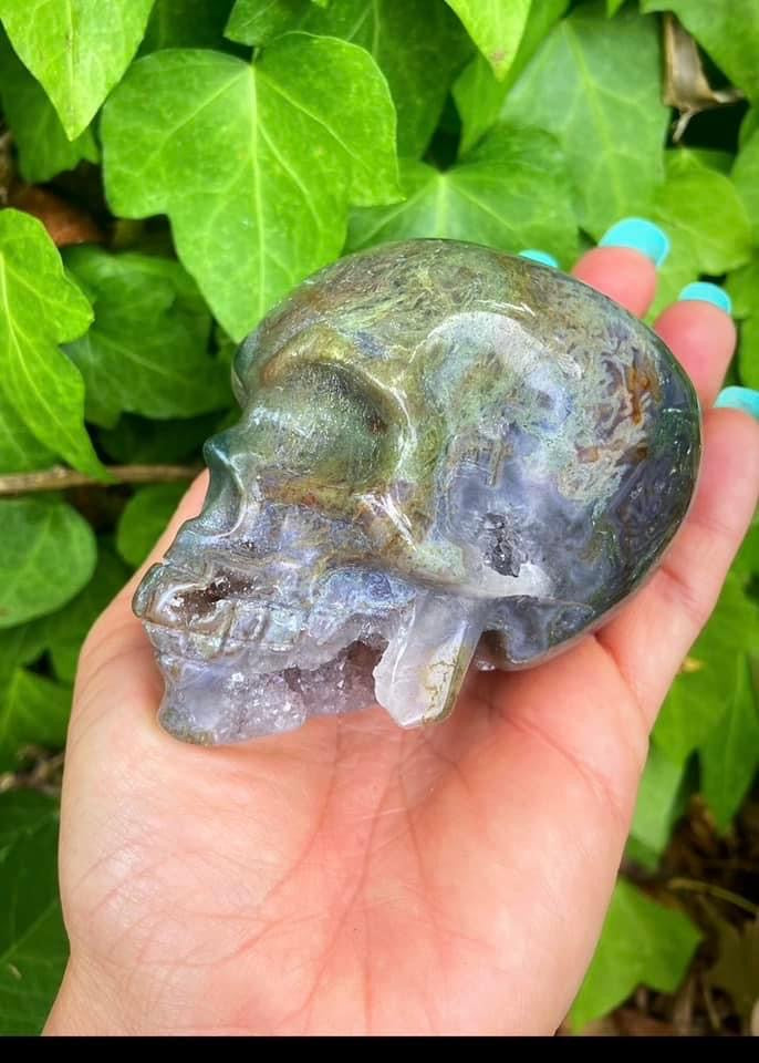 Moss Agate Skull