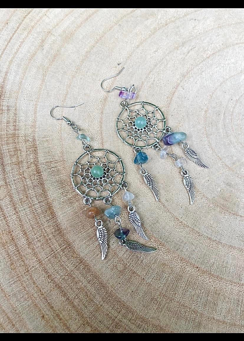 Fluorite Feather Earrings