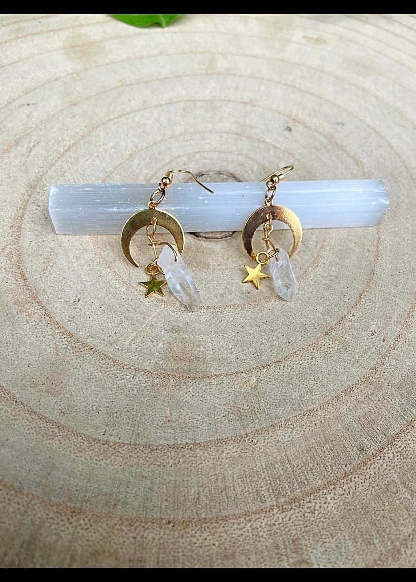 Clear Quartz Moon Earrings