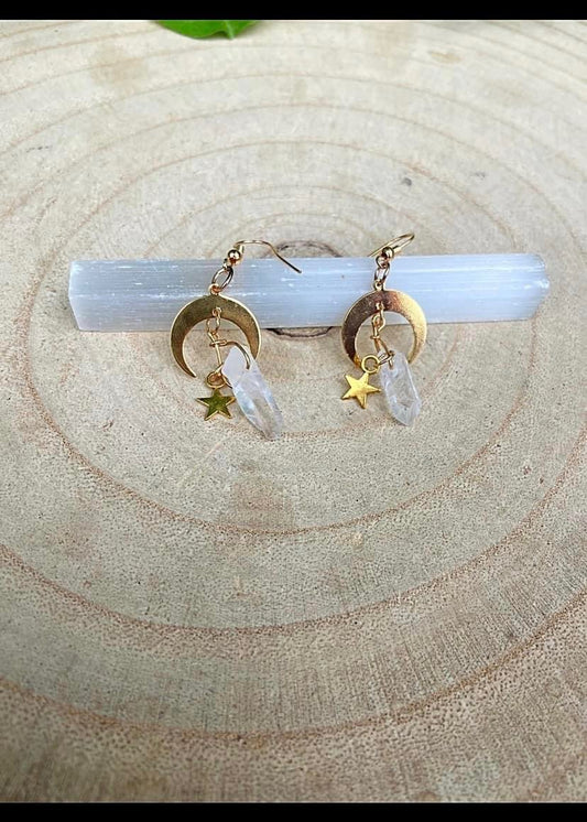 Clear Quartz Moon Earrings