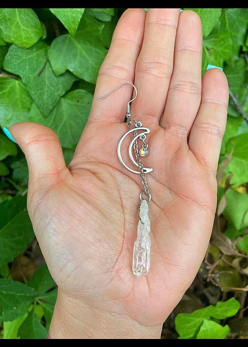 Clear Quartz Moon Earrings