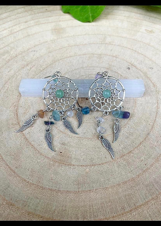 Fluorite Feather Earrings