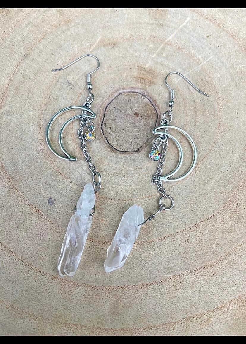 Clear Quartz Moon Earrings