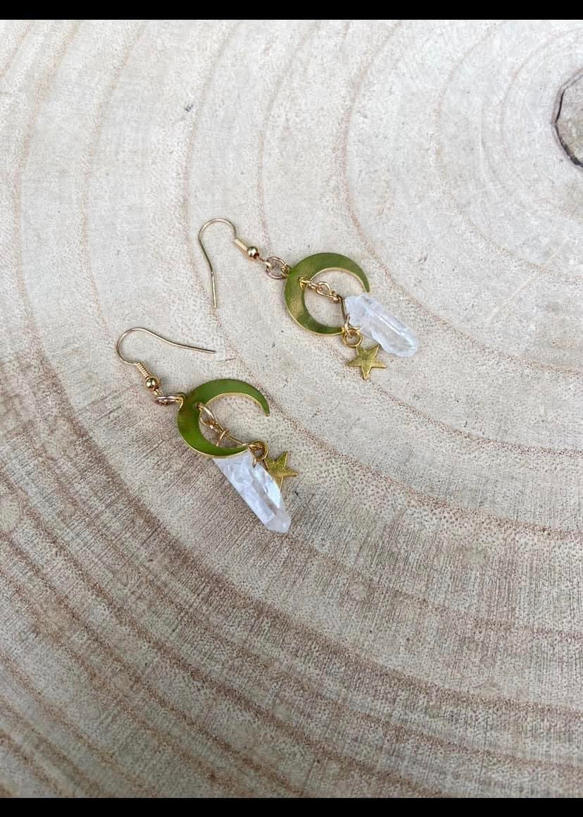 Clear Quartz Moon Earrings