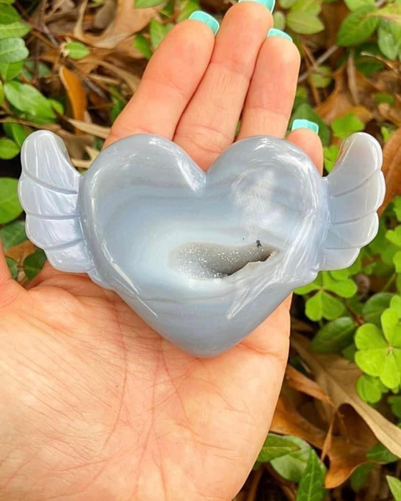 Druzy Agate Heart with Wings