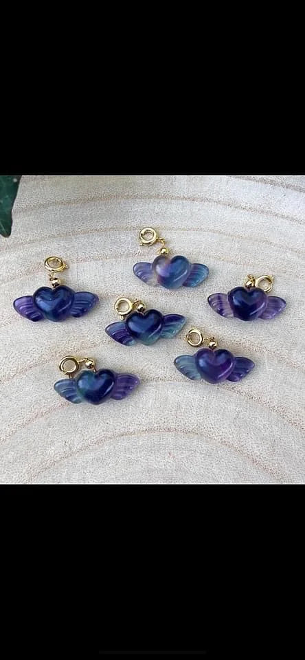 Fluorite Heart with Wings Pendants