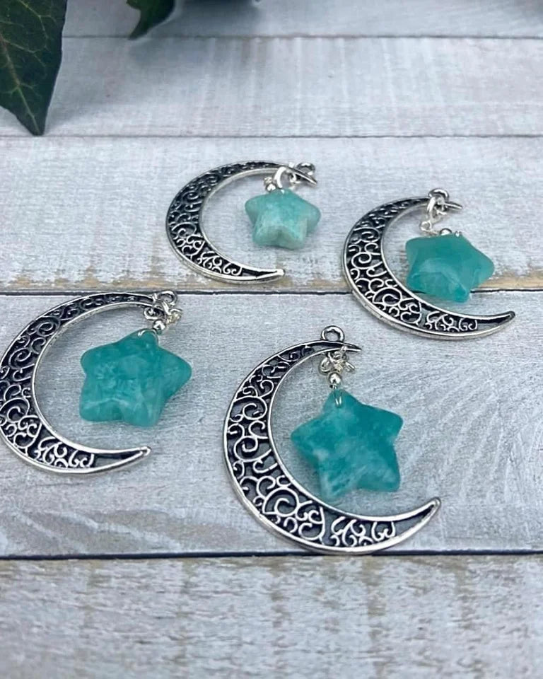 Amazonite Moon and Star Pendants