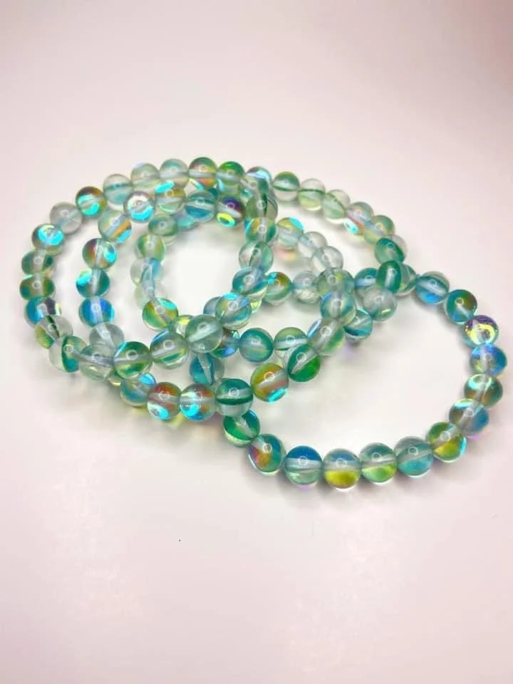 Green and Blue Aura Quartz Bracelets 8mm