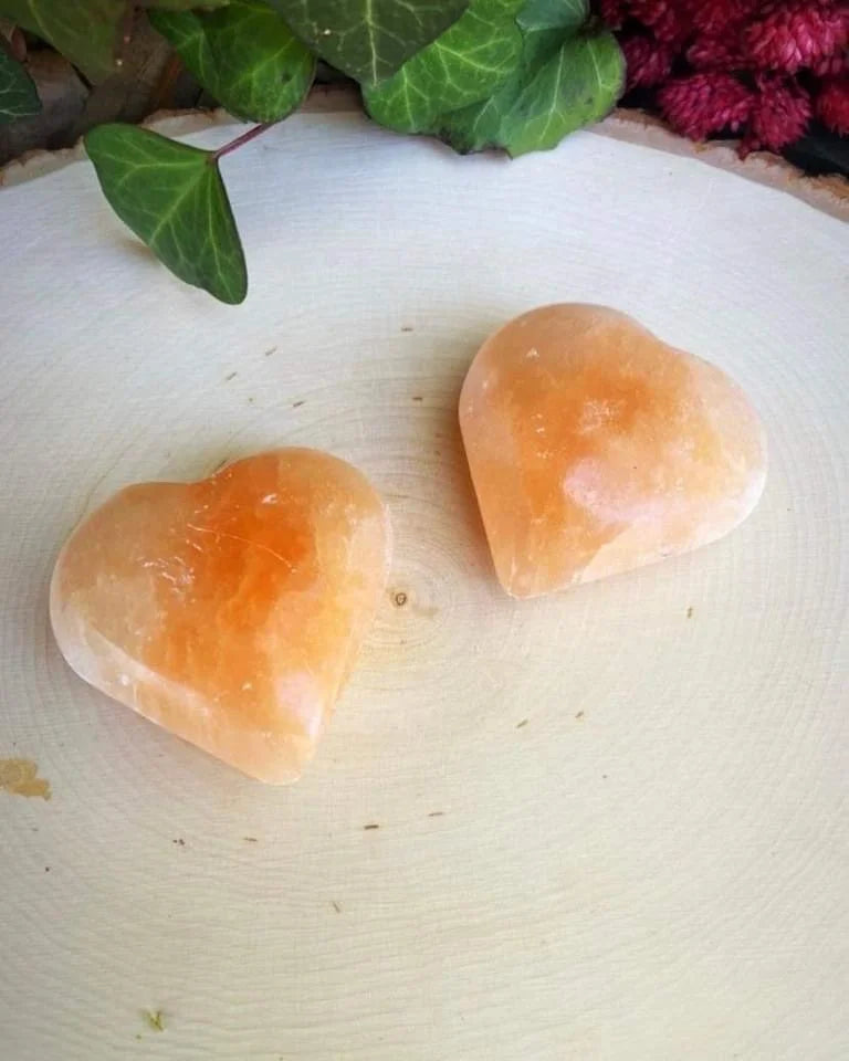 Peach Selenite Hearts