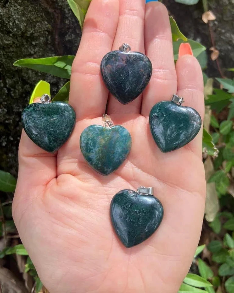 Moss Agate Heart Pendants