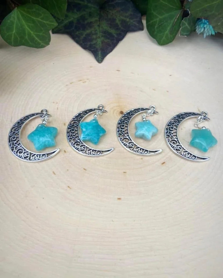 Amazonite Moon and Star Pendants