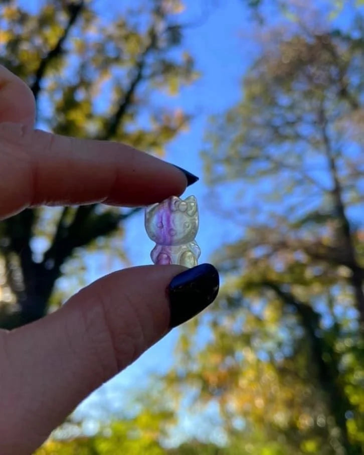 Mini Fluorite Hello Kitty Carvings