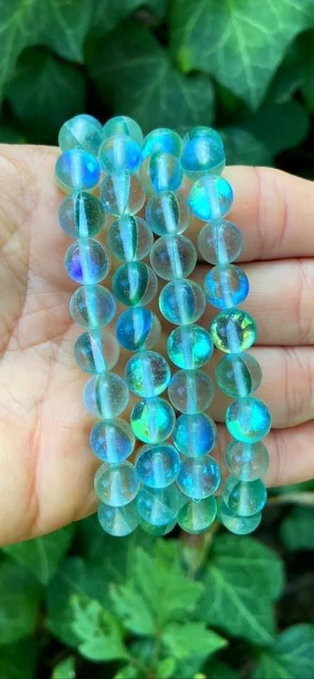 Green and Blue Aura Quartz Bracelets 8mm