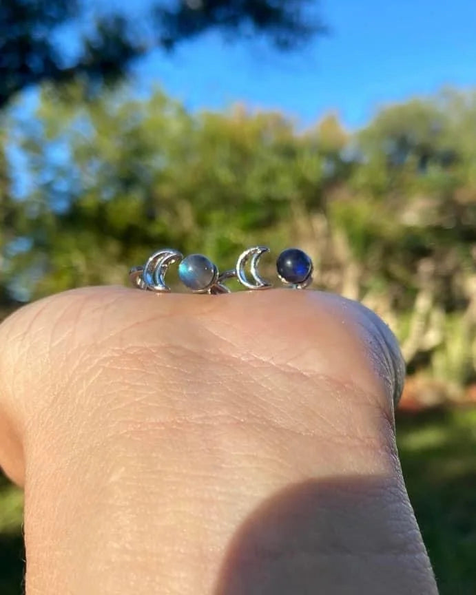 Labradorite Moon Rings