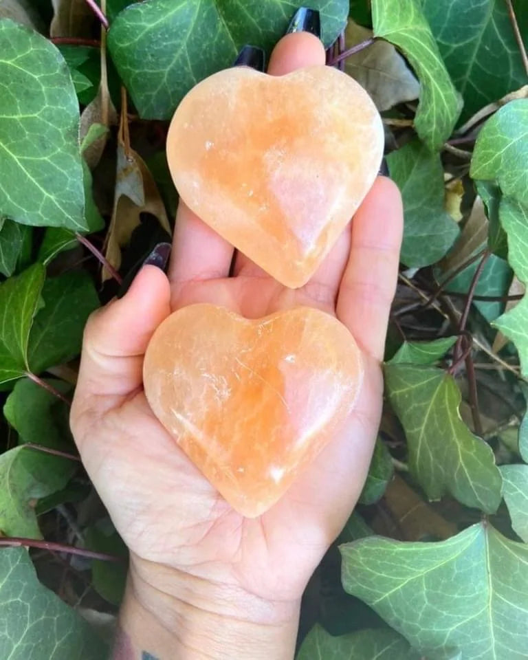 Peach Selenite Hearts