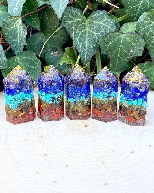 Seven Chakras Crystal Chip Resin Points