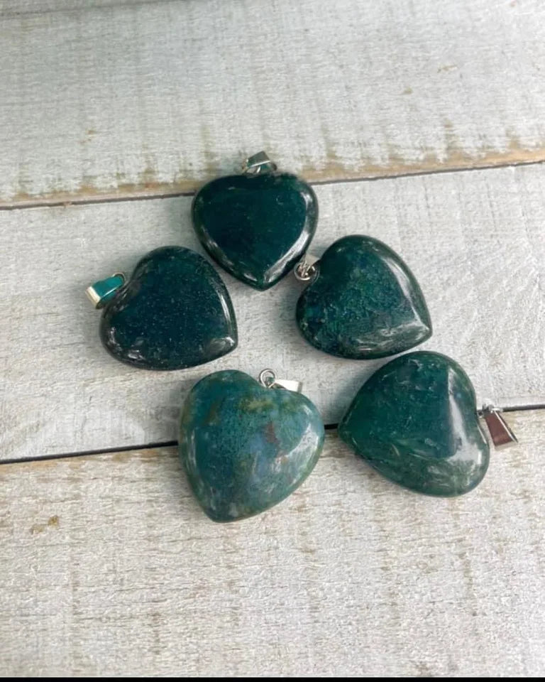 Moss Agate Heart Pendants