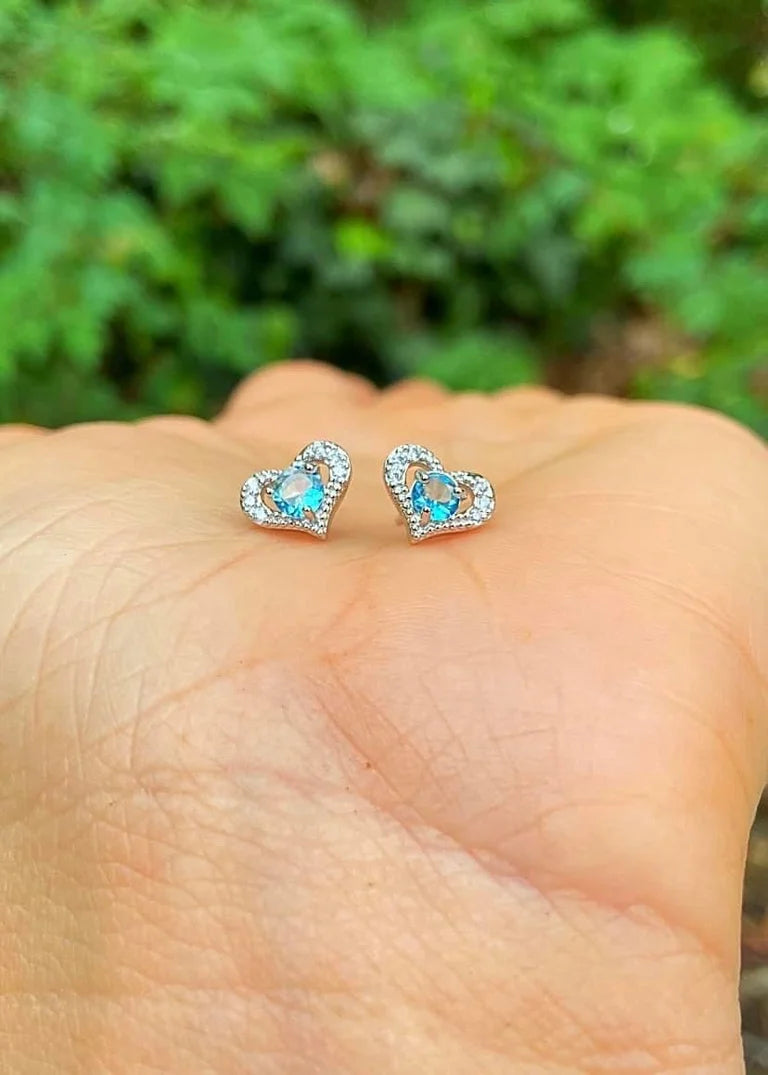 Aquamarine Heart Earrings