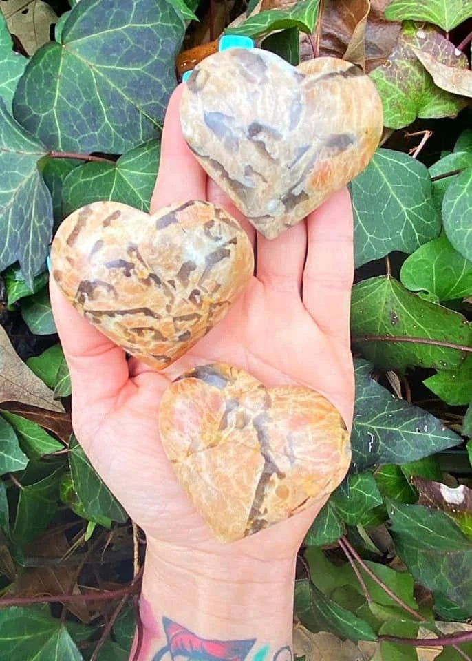 Peach Moonstone with Smoky Quartz Hearts