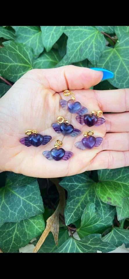 Fluorite Heart with Wings Pendants