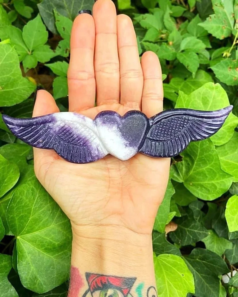 Lepidolite Heart with Wings