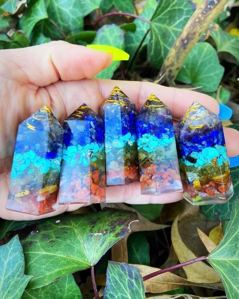 Seven Chakras Crystal Chip Resin Points