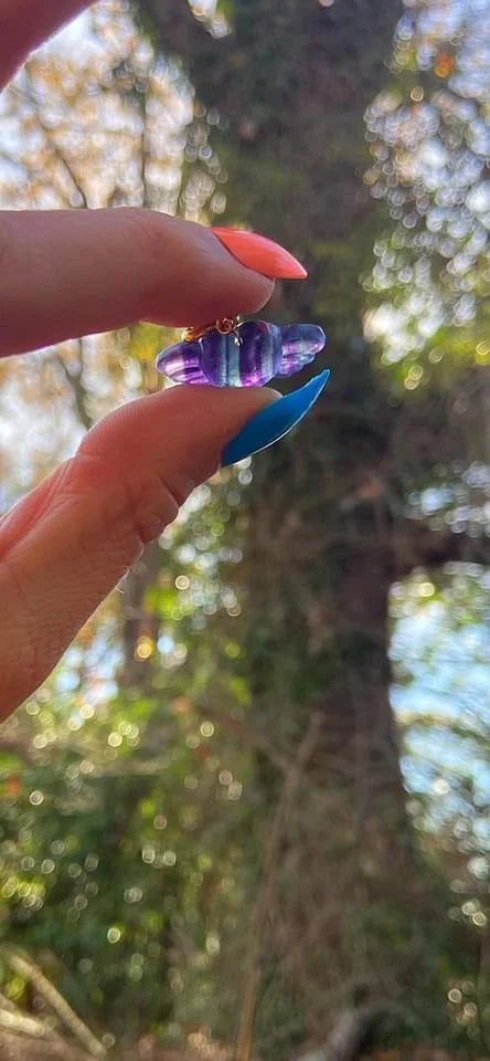 Fluorite Heart with Wings Pendants