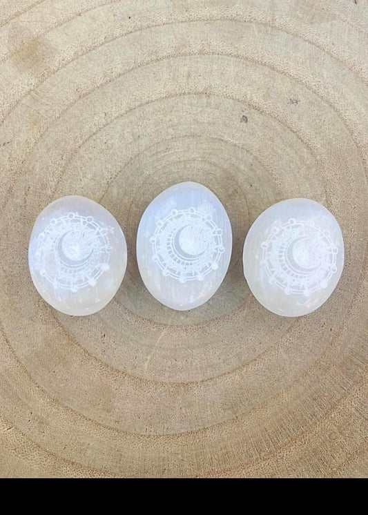 Satin Spar Moon Palm Stones