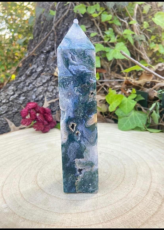 Large Moss Agate Tower